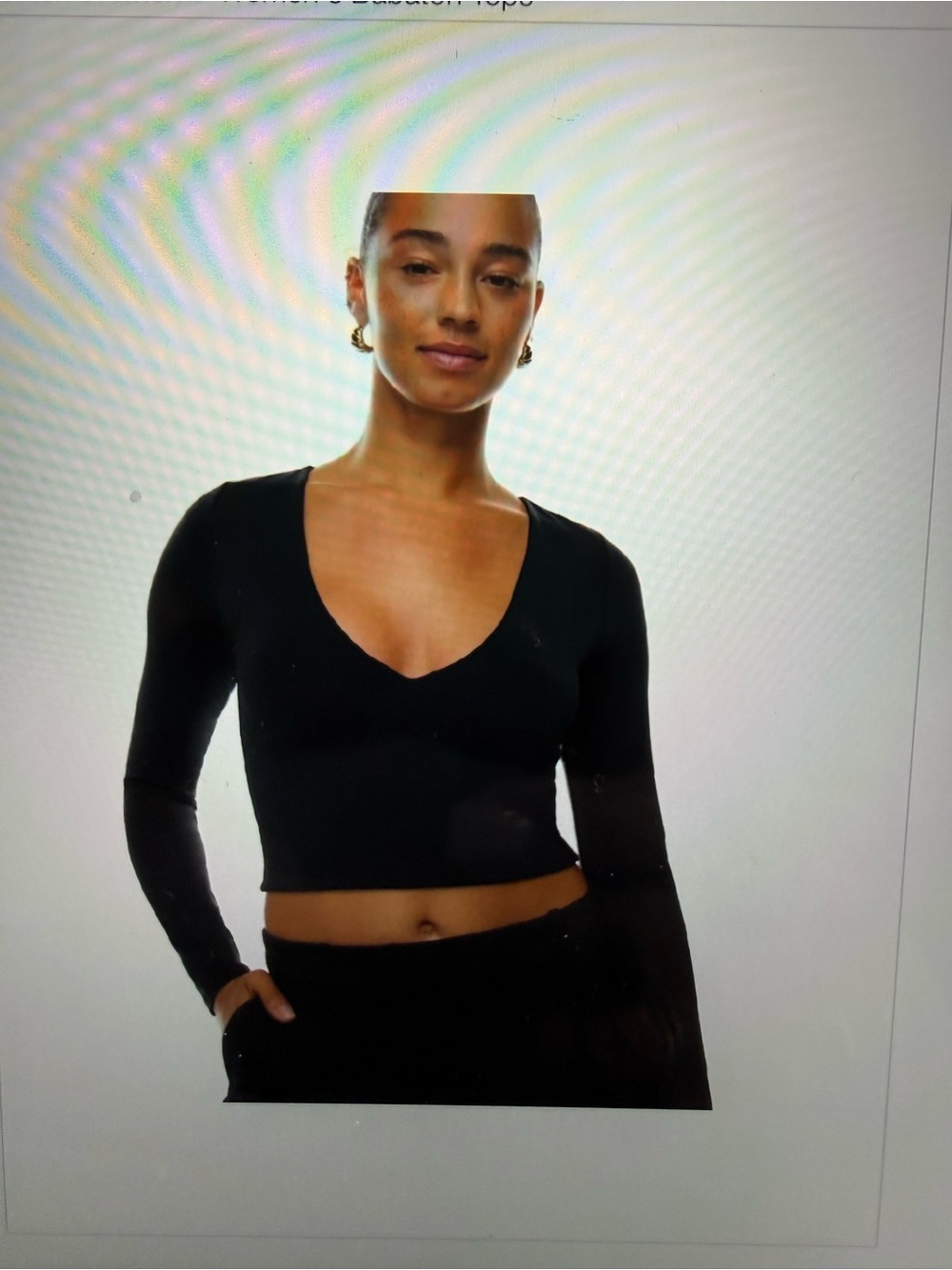 Babaton Black V-Neck Long-Sleeve Cropped Top